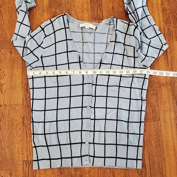 Ann Taylor Loft Womens Sz Medium Cardigan Sweater Windowpane Check V-Neck - Picture 6 of 9